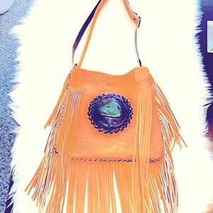 NWOT💠BOHO💠LEATHER/TURQUOISE💠FRINGE💠CROSSBODY/SHOULDER💠BAG💠